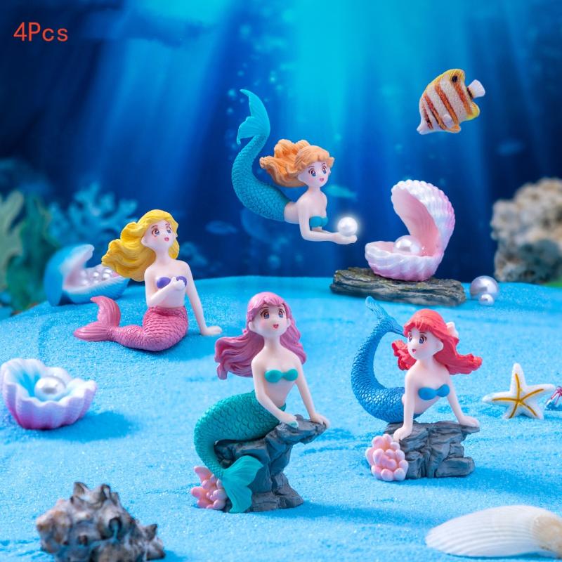 Aquarium Fish Real - 4Pcs Plastic Fish Tank Little Mermaid